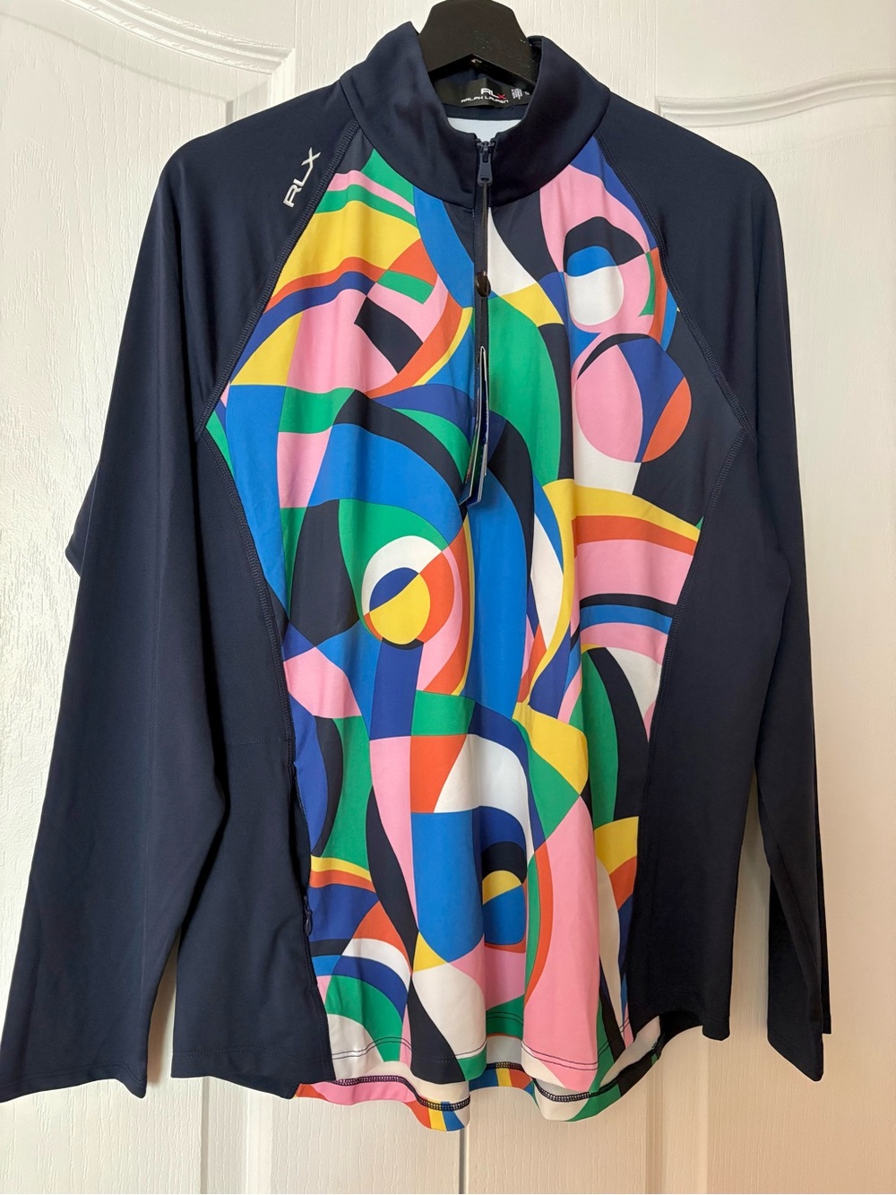 Ralph Lauren RLX Navy Zip Pullover with Multicolor Stripes
